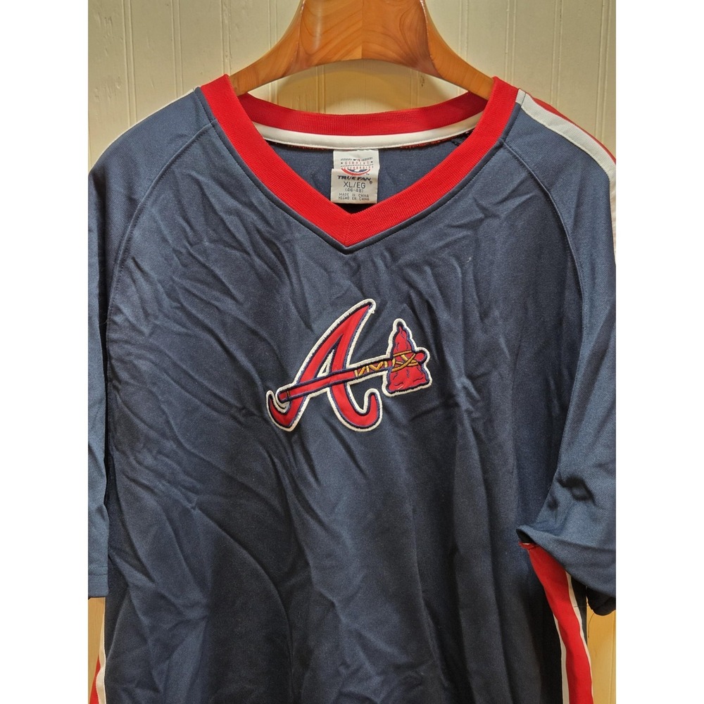 Atlanta Braves Jersey Mens XL Blue MLB Baseball True Fan V‎ Neck Shirt Top